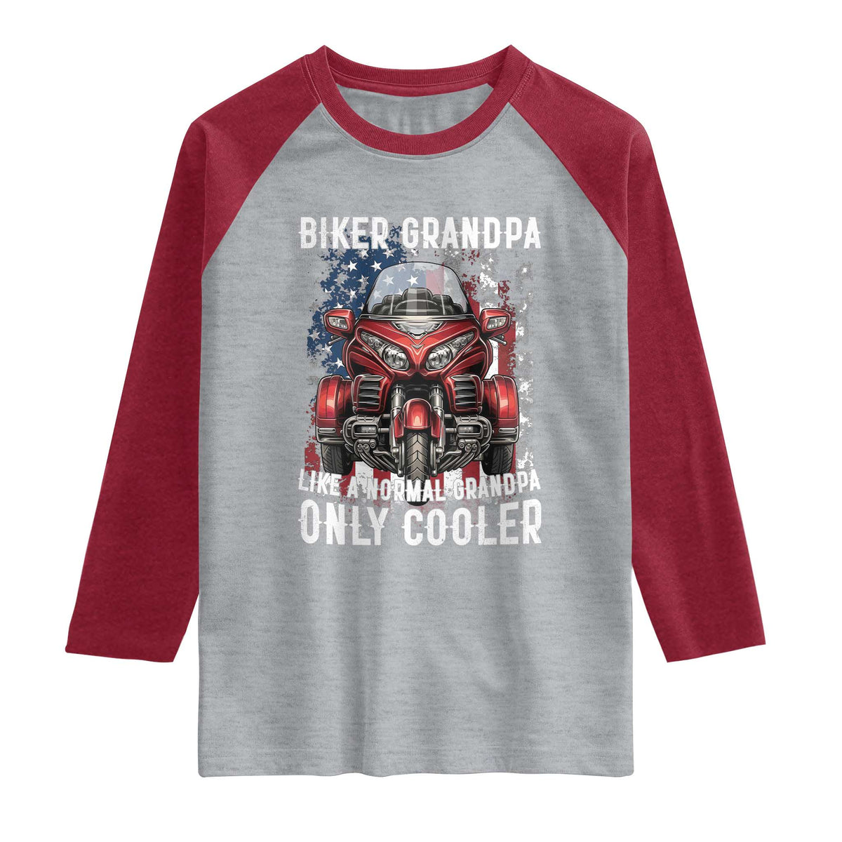 Grandpa Biker Three Wheel Motorcycle Trike Patriotic US Flag Raglan Shirt