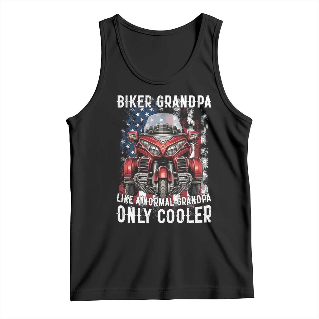Grandpa Biker Three Wheel Motorcycle Trike Patriotic US Flag Tank Top