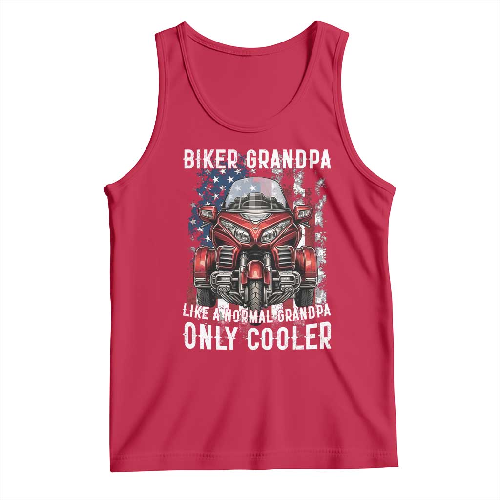 Grandpa Biker Three Wheel Motorcycle Trike Patriotic US Flag Tank Top