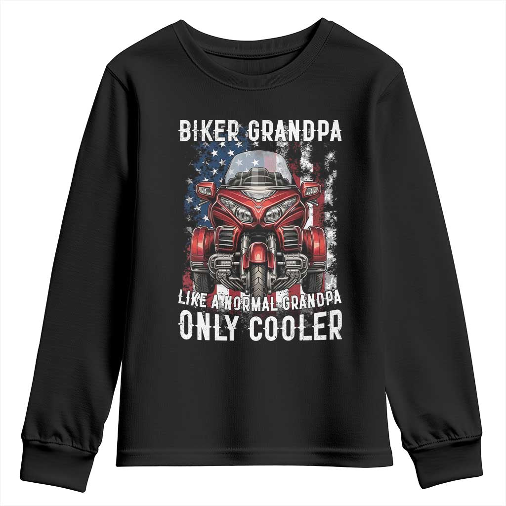Grandpa Biker Three Wheel Motorcycle Trike Patriotic US Flag Youth Sweatshirt