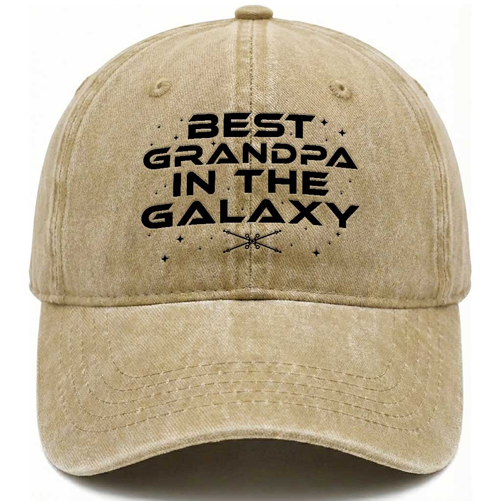 Best Grandpa in the Galaxy Washed Cotton Baseball Cap Funny Fathers Day Gift