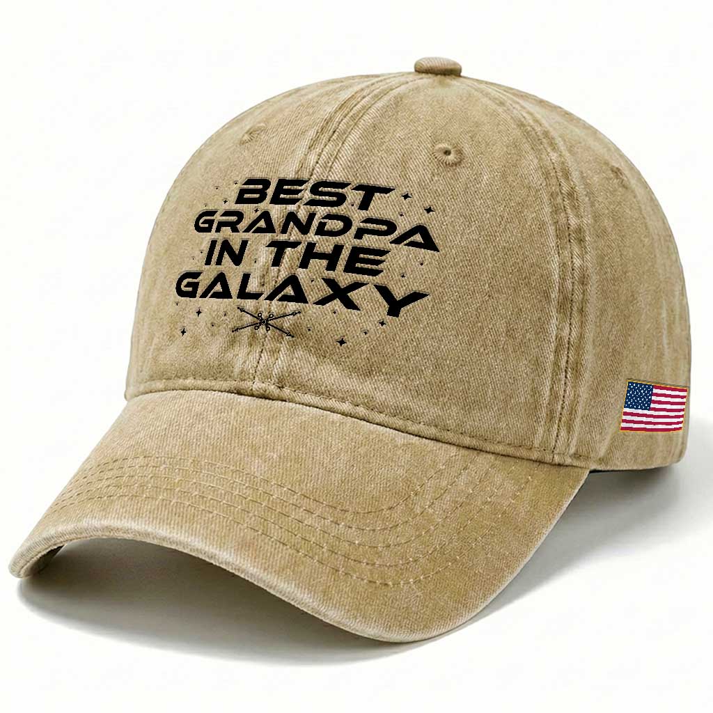 Best Grandpa in the Galaxy Washed Cotton Baseball Cap Funny Fathers Day Gift