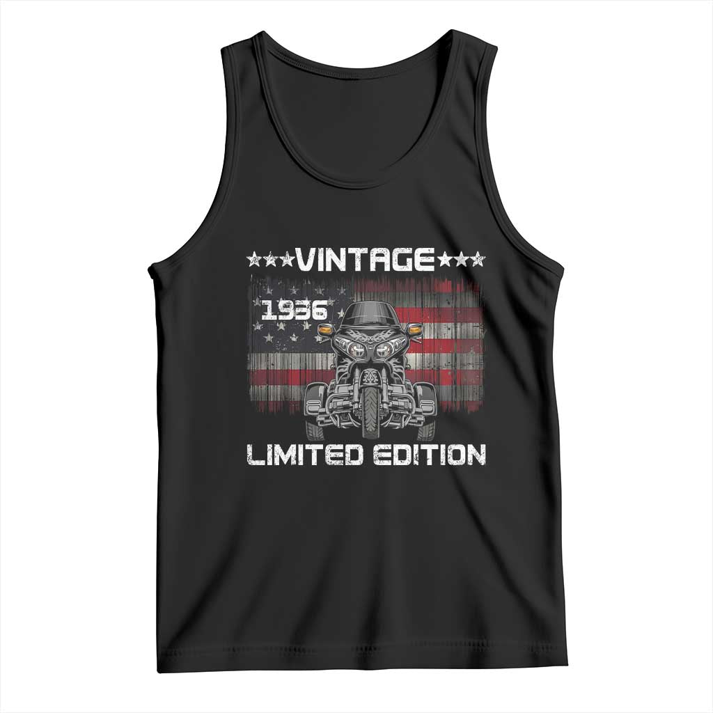 90th Birthday Three Wheel Motorcycle Trike Patriotic American Flag Tank Top Vintage 1936 Limited Edition 90 Years Old
