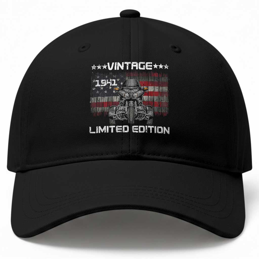 85th Birthday Three Wheel Motorcycle Trike Patriotic American Flag Baseball Cap Vintage 1941 Limited Edition 85 Years Old