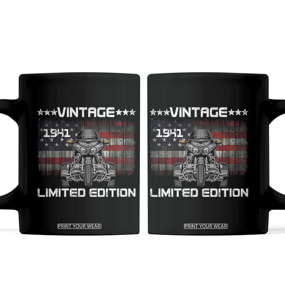 85th Birthday Three Wheel Motorcycle Trike Patriotic American Flag Coffee Mug Vintage 1941 Limited Edition 85 Years Old