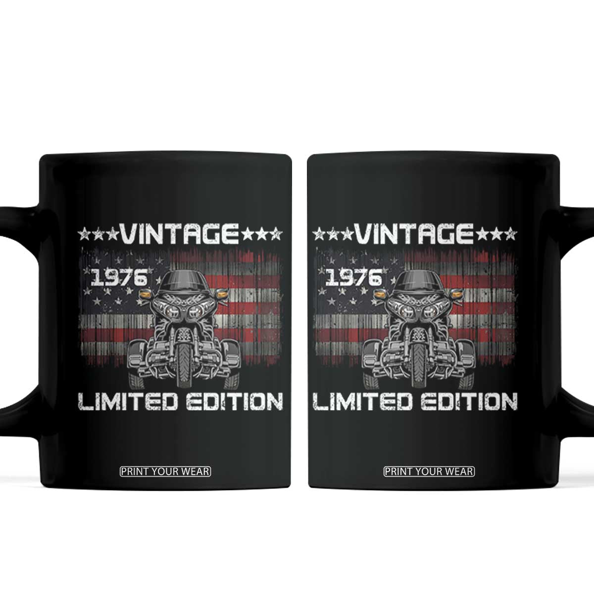 50th Birthday Three Wheel Motorcycle Trike Patriotic American Flag Coffee Mug Vintage 1976 Limited Edition 50 Years Old