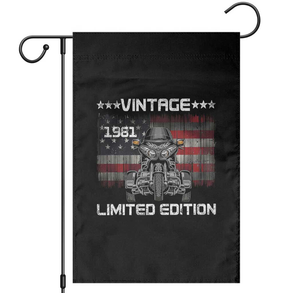 45th Birthday Three Wheel Motorcycle Trike Patriotic American Flag Garden Flag Vintage 1981 Limited Edition 45 Years Old