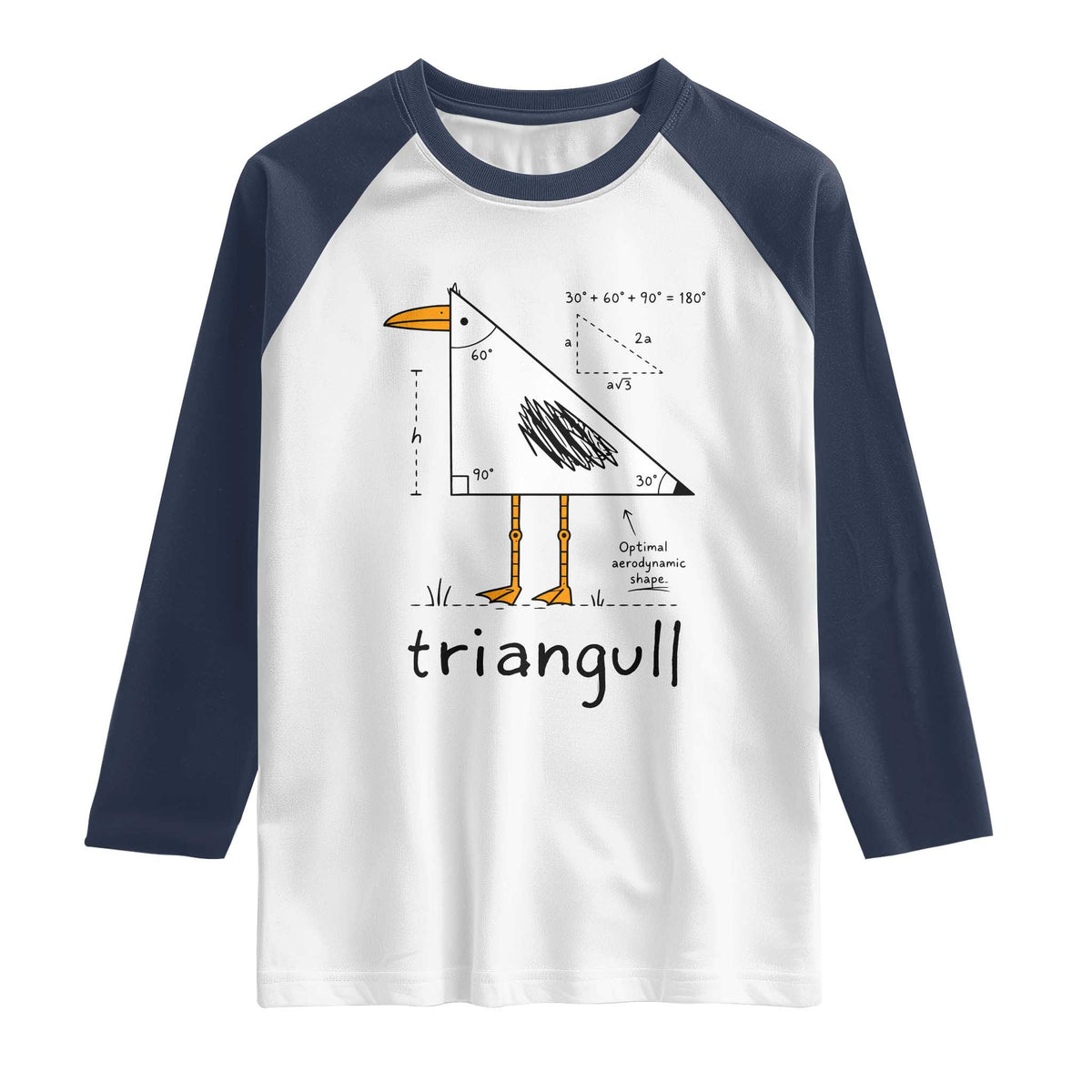 Triangull Triangle Seagull Bird Pun Raglan Shirt Funny Math Teacher Humor TS14 White Navy Print Your Wear