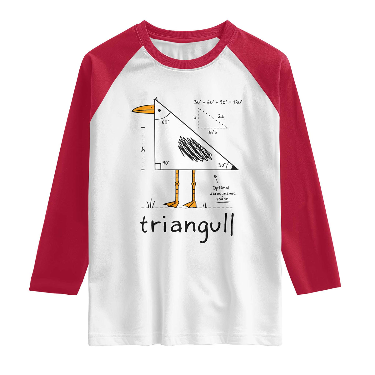 Triangull Triangle Seagull Bird Pun Raglan Shirt Funny Math Teacher Humor TS14 White Red Print Your Wear