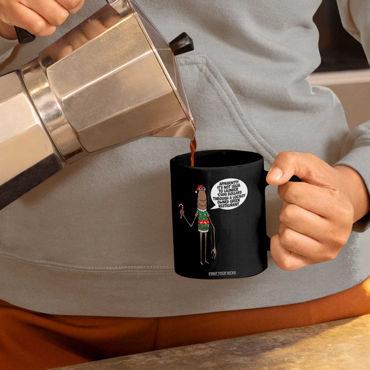 Marcus The Worm Christmas Meme Coffee Mug Locally Owned Greek Restaurant TS14 Print Your Wear