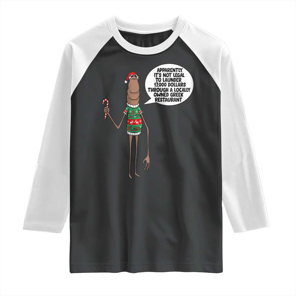 Marcus The Worm Christmas Meme Raglan Shirt Locally Owned Greek Restaurant TS14 Black White Print Your Wear