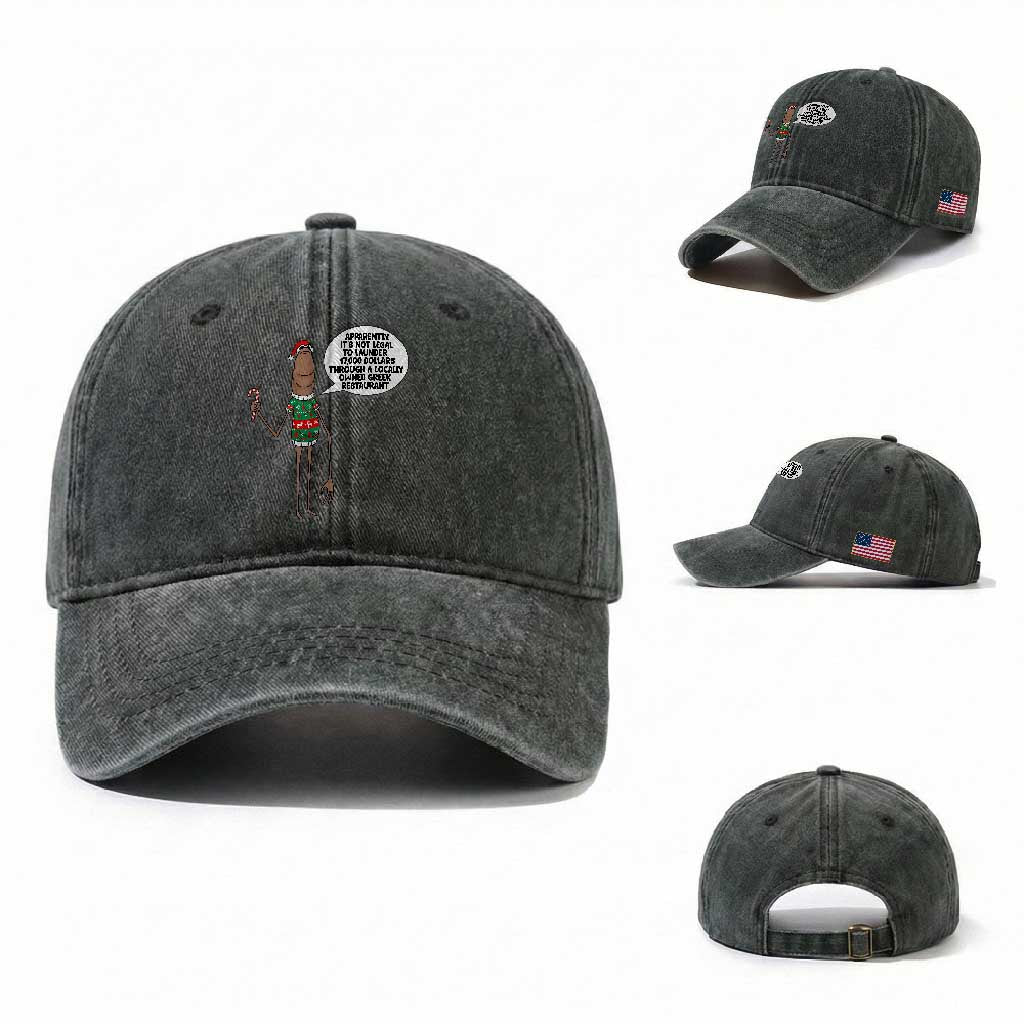 Marcus The Worm Christmas Meme Washed Cotton Baseball Cap Locally Owned Greek Restaurant TS14 Washed Cap Universal Fit Dark Green Print Your Wear