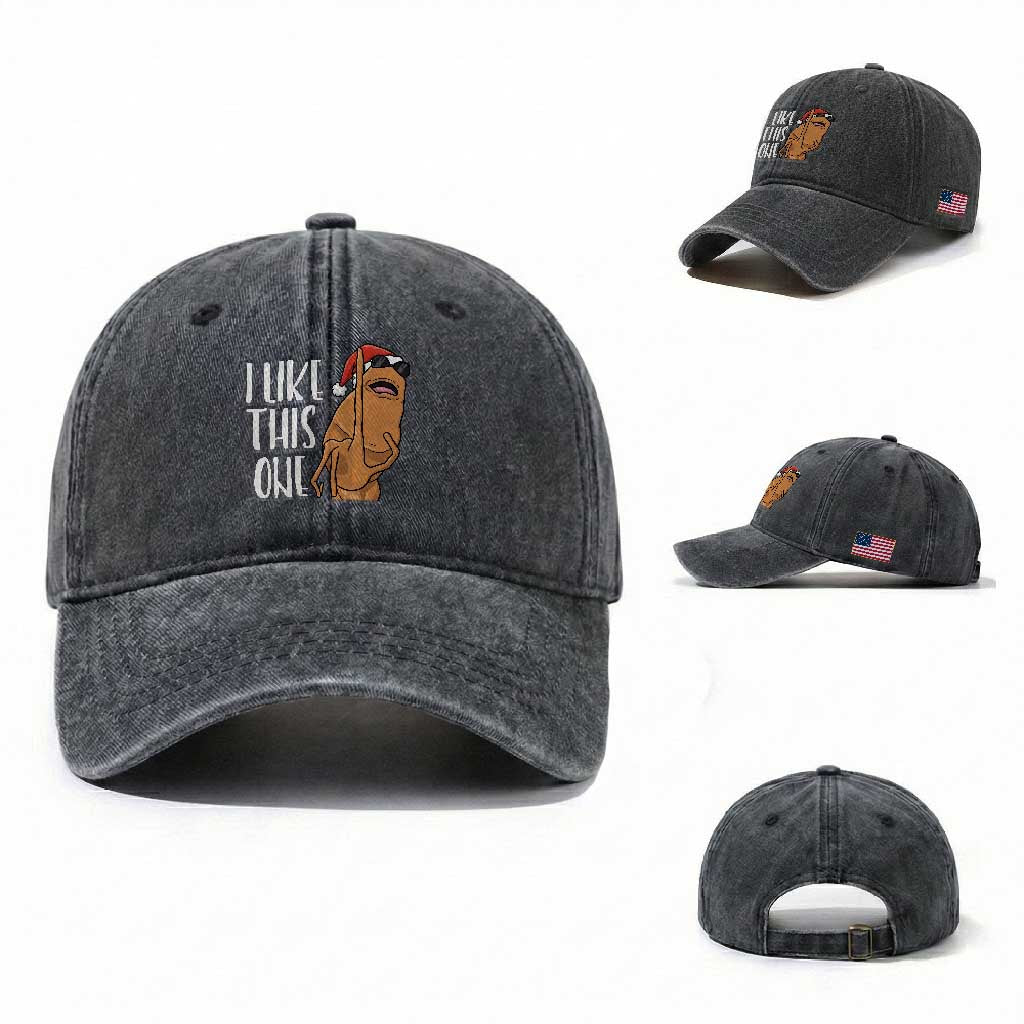 Marcus The Worm Christmas Meme Washed Cotton Baseball Cap I Like This One TS14 Washed Cap Universal Fit Dark Gray Print Your Wear