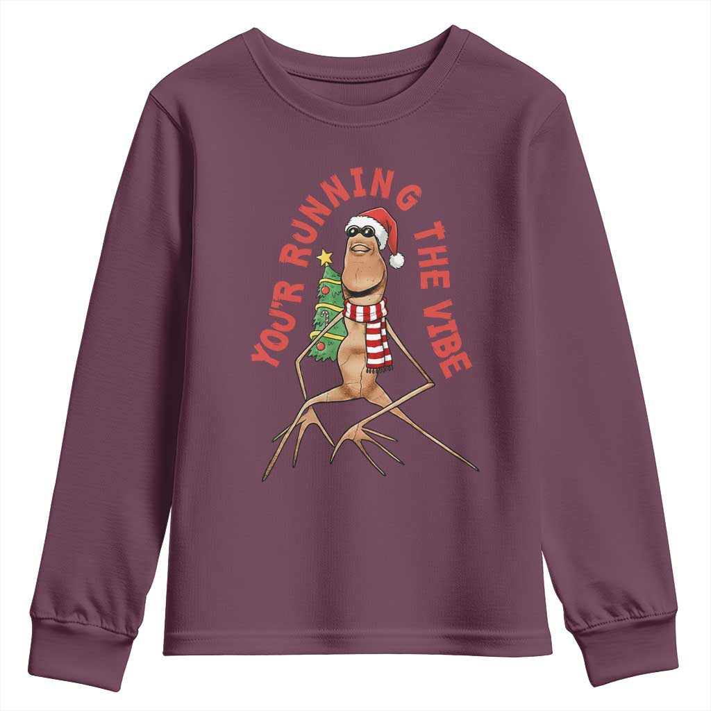 Marcus The Worm Christmas Meme Youth Sweatshirt You Are Running The Vibe TS14 Maroon Print Your Wear