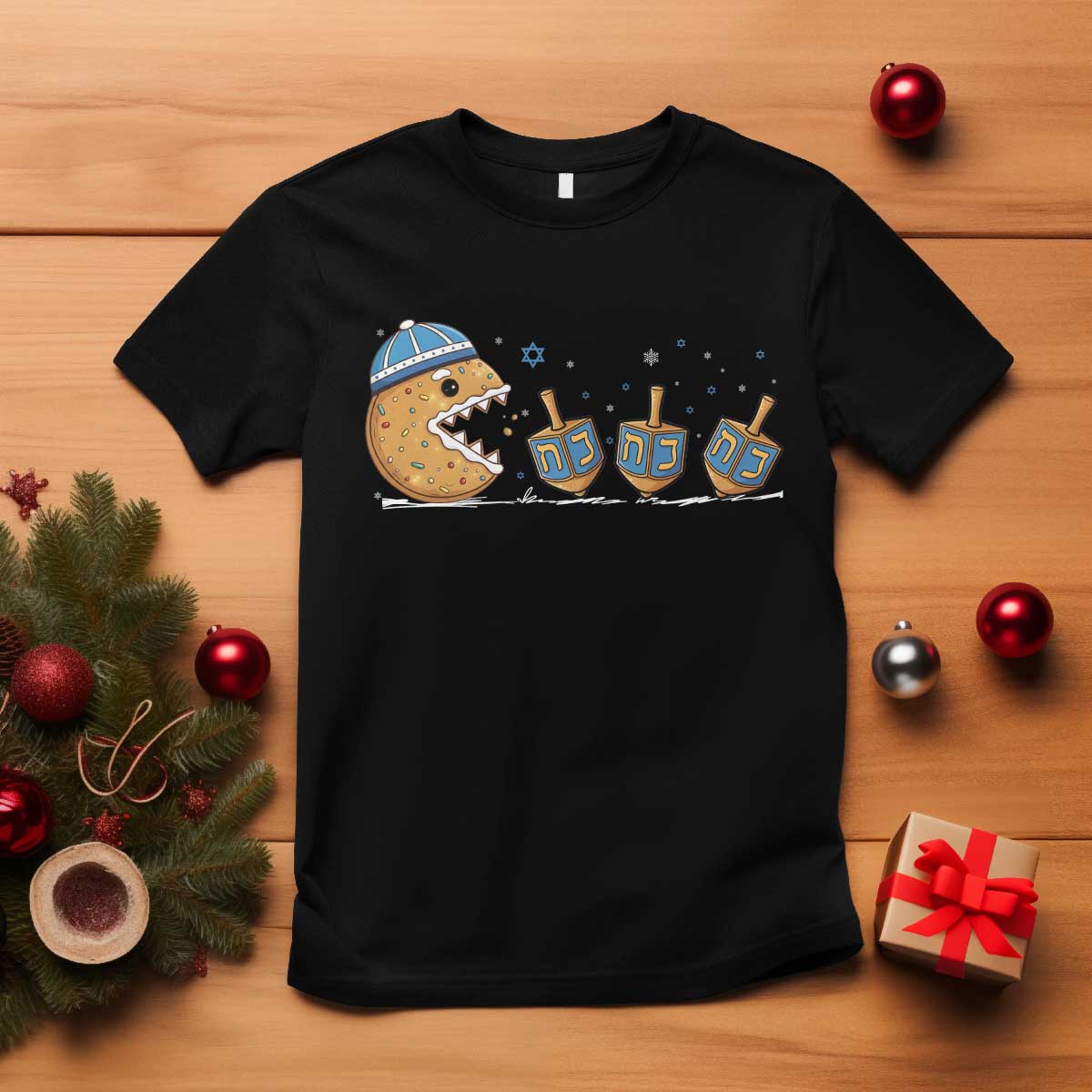Funny Hanukkah T Shirt Donut Chasing Flames Jewish TS14 Black Print Your Wear