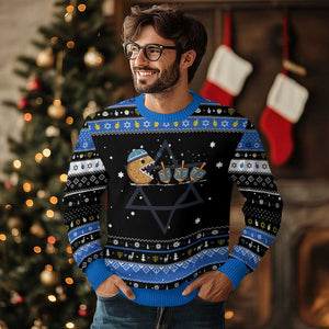 Funny Hanukkah Hanukkah Ugly Sweater Donut Chasing Flames Jewish TS14 Black Blue Print Your Wear