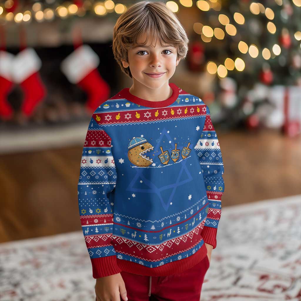 Funny Hanukkah Hanukkah Ugly Sweater Donut Chasing Flames Jewish TS14 Blue Red Print Your Wear