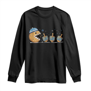 Funny Hanukkah Long Sleeve Shirt Donut Chasing Flames Jewish TS14 Black Print Your Wear