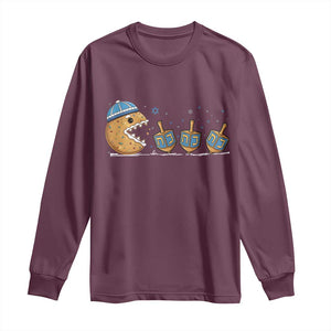 Funny Hanukkah Long Sleeve Shirt Donut Chasing Flames Jewish TS14 Maroon Print Your Wear