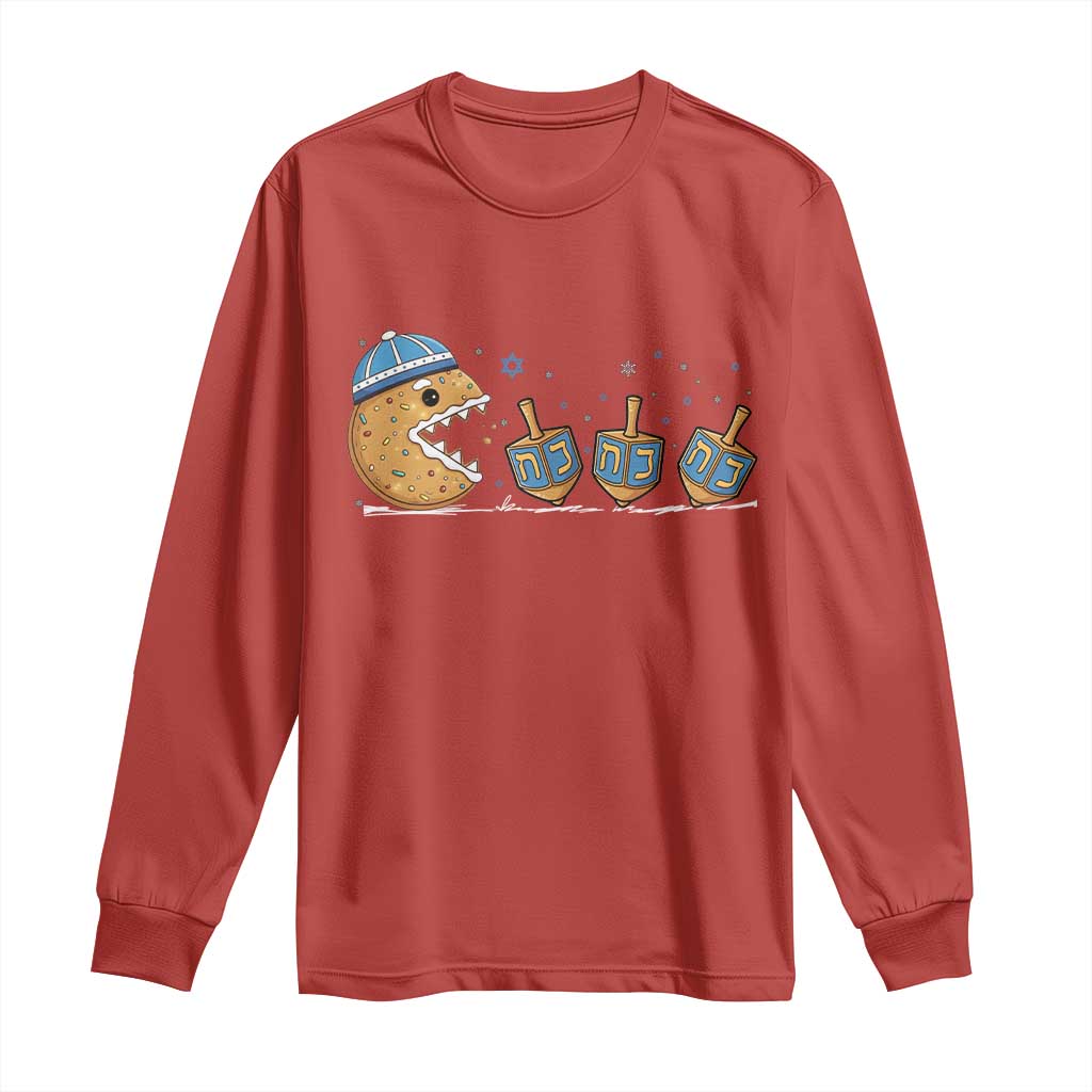 Funny Hanukkah Long Sleeve Shirt Donut Chasing Flames Jewish TS14 Red Print Your Wear