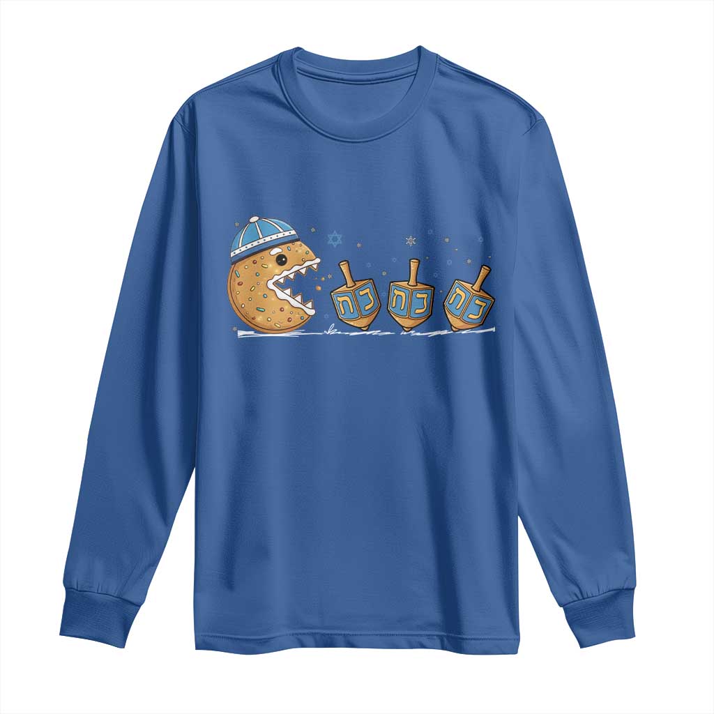 Funny Hanukkah Long Sleeve Shirt Donut Chasing Flames Jewish TS14 Royal Blue Print Your Wear