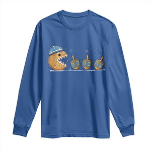 Funny Hanukkah Long Sleeve Shirt Donut Chasing Flames Jewish TS14 Royal Blue Print Your Wear
