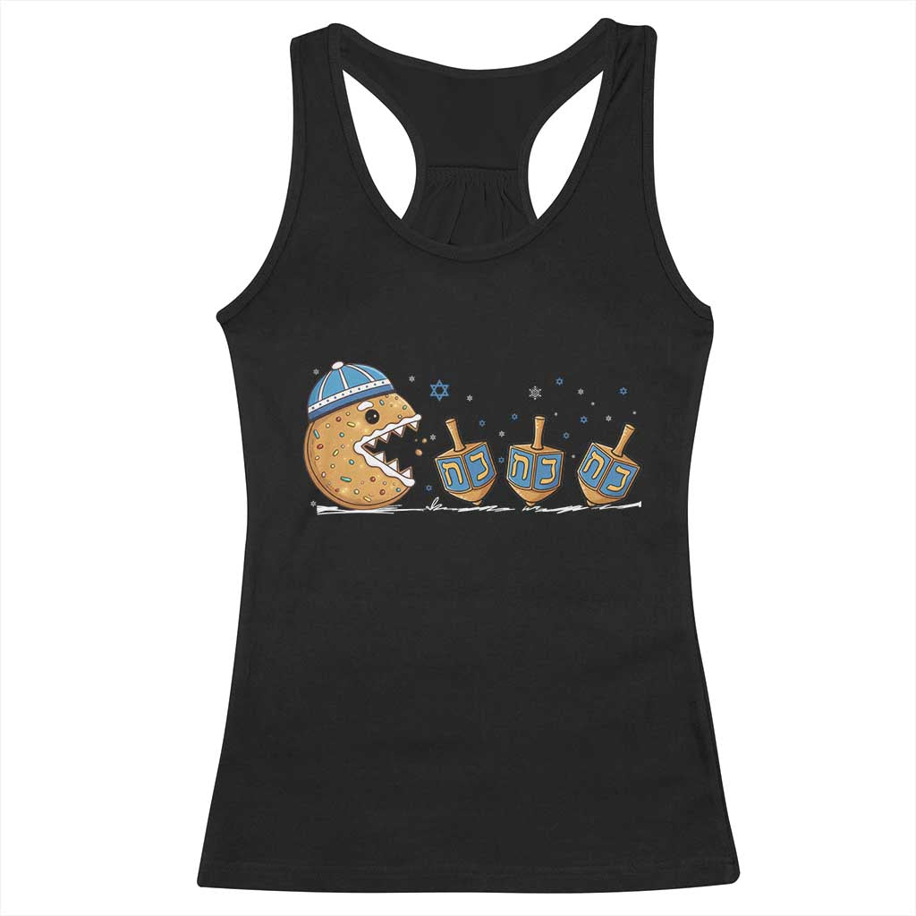 Funny Hanukkah Racerback Tank Top Donut Chasing Flames Jewish TS14 Black Print Your Wear