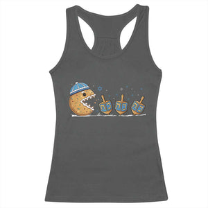 Funny Hanukkah Racerback Tank Top Donut Chasing Flames Jewish TS14 Dark Heather Print Your Wear