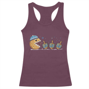 Funny Hanukkah Racerback Tank Top Donut Chasing Flames Jewish TS14 Maroon Print Your Wear