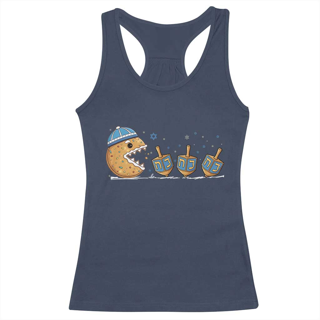 Funny Hanukkah Racerback Tank Top Donut Chasing Flames Jewish TS14 Navy Print Your Wear