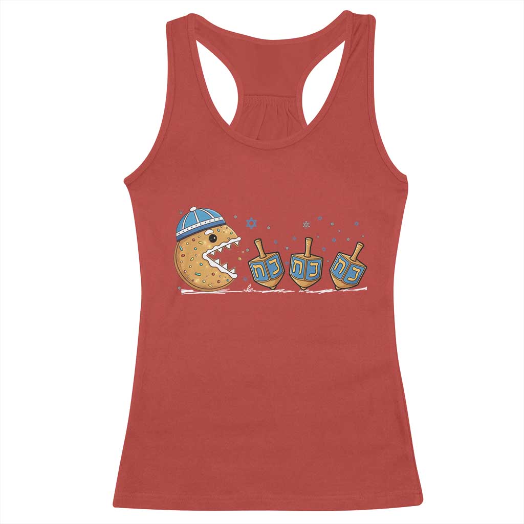 Funny Hanukkah Racerback Tank Top Donut Chasing Flames Jewish TS14 Red Print Your Wear