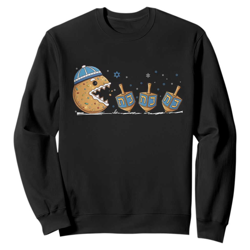 Funny Hanukkah Sweatshirt Donut Chasing Flames Jewish TS14 Black Print Your Wear