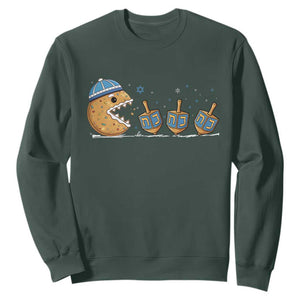 Funny Hanukkah Sweatshirt Donut Chasing Flames Jewish TS14 Dark Forest Green Print Your Wear