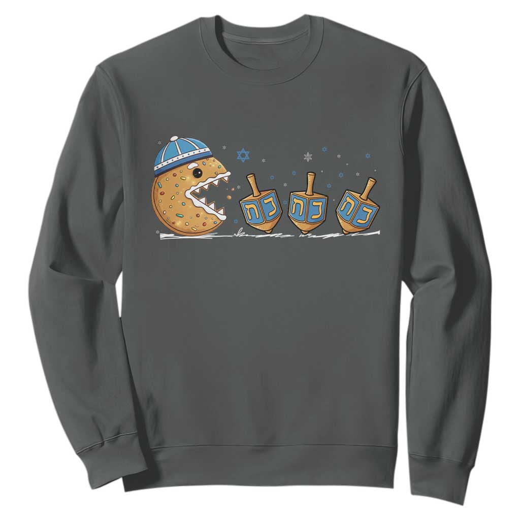 Funny Hanukkah Sweatshirt Donut Chasing Flames Jewish TS14 Dark Heather Print Your Wear