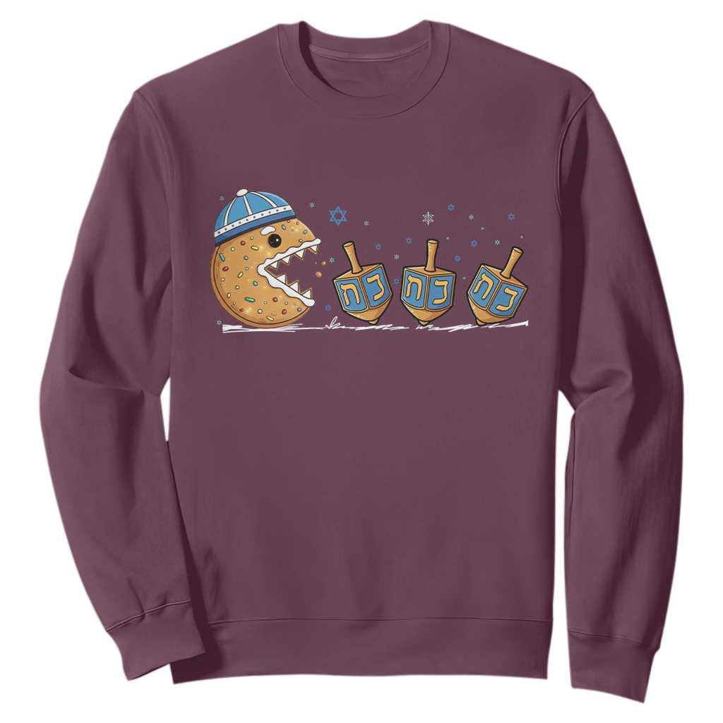 Funny Hanukkah Sweatshirt Donut Chasing Flames Jewish TS14 Maroon Print Your Wear