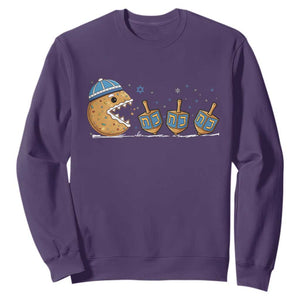 Funny Hanukkah Sweatshirt Donut Chasing Flames Jewish TS14 Purple Print Your Wear
