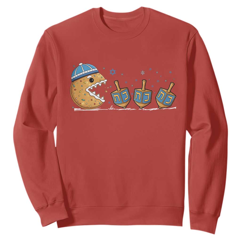 Funny Hanukkah Sweatshirt Donut Chasing Flames Jewish TS14 Red Print Your Wear