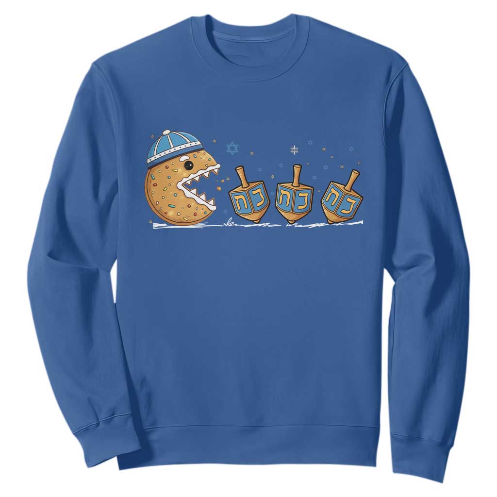 Funny Hanukkah Sweatshirt Donut Chasing Flames Jewish TS14 Royal Blue Print Your Wear