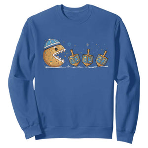 Funny Hanukkah Sweatshirt Donut Chasing Flames Jewish TS14 Royal Blue Print Your Wear