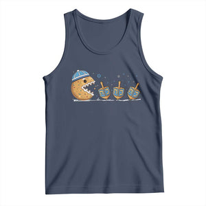 Funny Hanukkah Tank Top Donut Chasing Flames Jewish TS14 Navy Print Your Wear