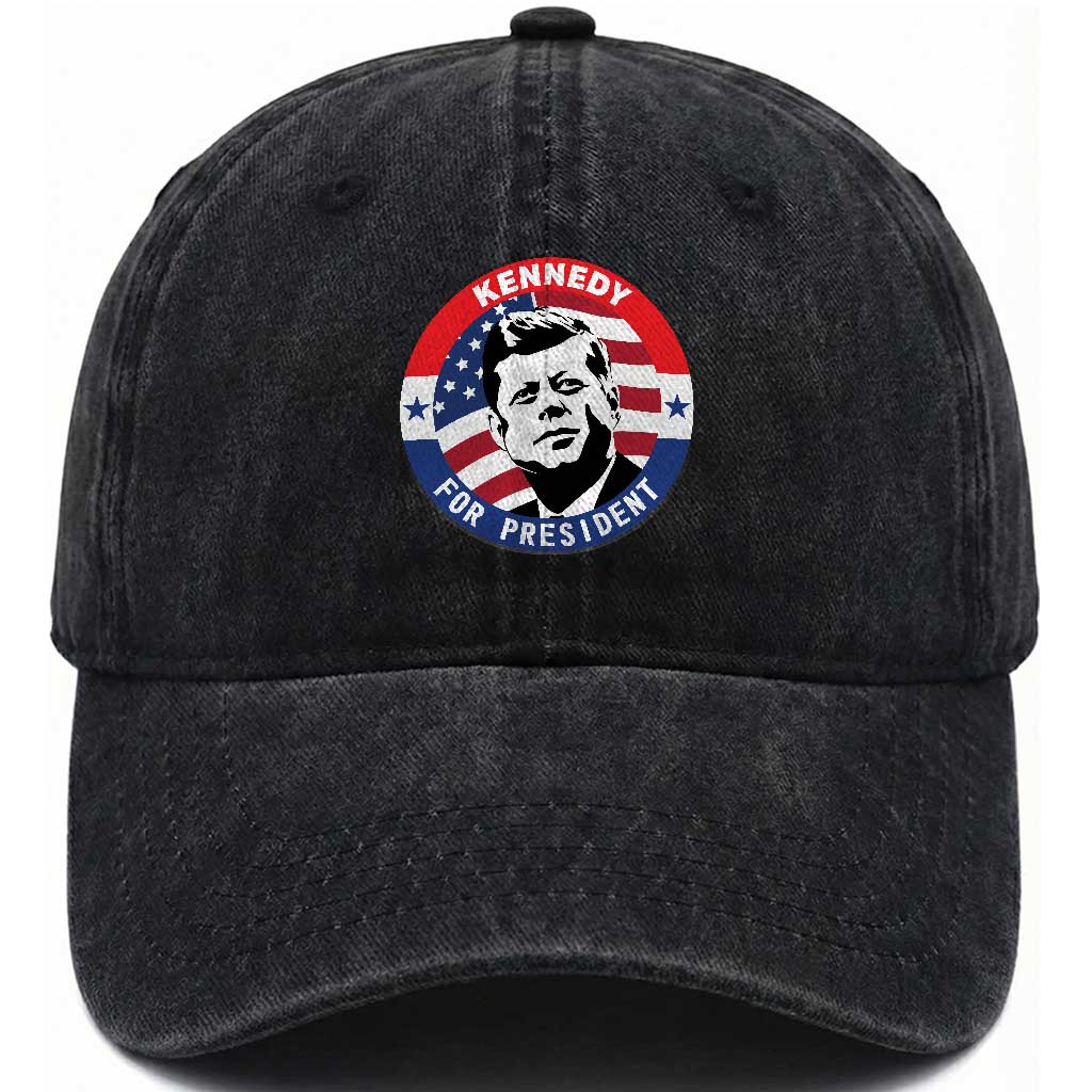 John F Kennedy US President American History Washed Cotton Baseball Cap TS14 Washed Cap Universal Fit Black Print Your Wear