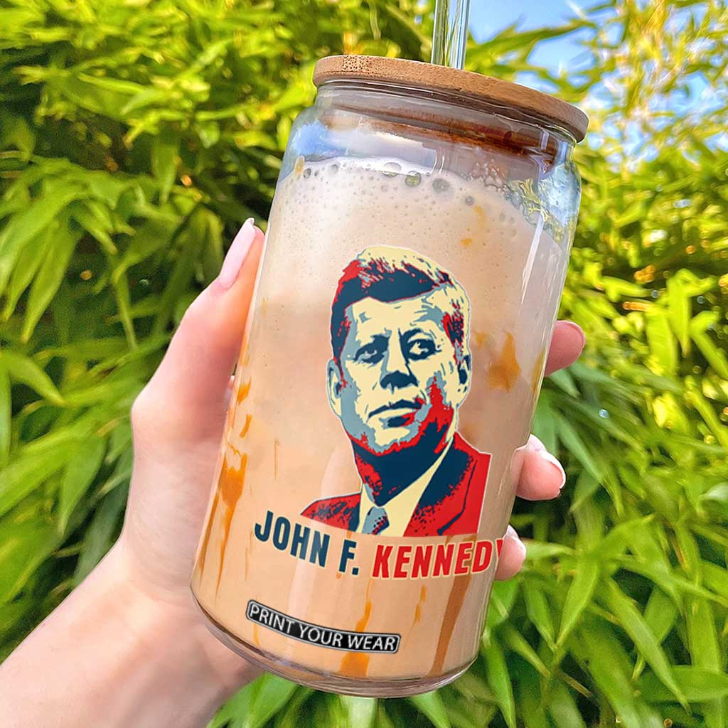 John F Kennedy American Flag US President Glass Can TS14 Black Print Your Wear