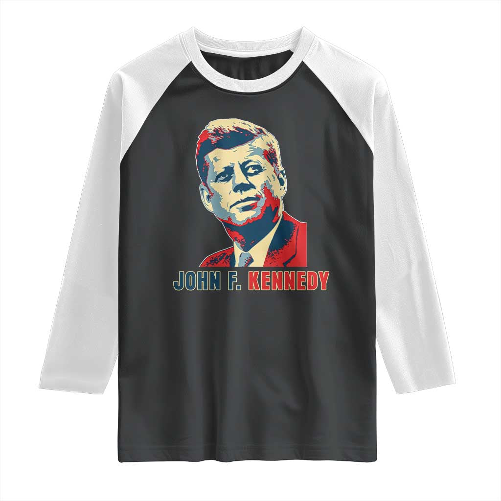 John F Kennedy American Flag US President Raglan Shirt TS14 Black White Print Your Wear