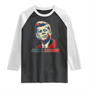 John F Kennedy American Flag US President Raglan Shirt TS14 Black White Print Your Wear