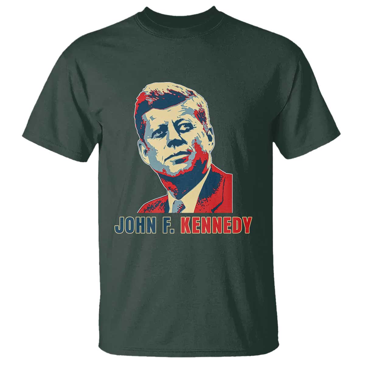 John F Kennedy American Flag US President T Shirt TS14 Dark Forest Green Print Your Wear
