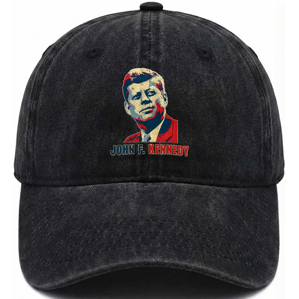 John F Kennedy American Flag US President Washed Cotton Baseball Cap TS14 Washed Cap Universal Fit Black Print Your Wear