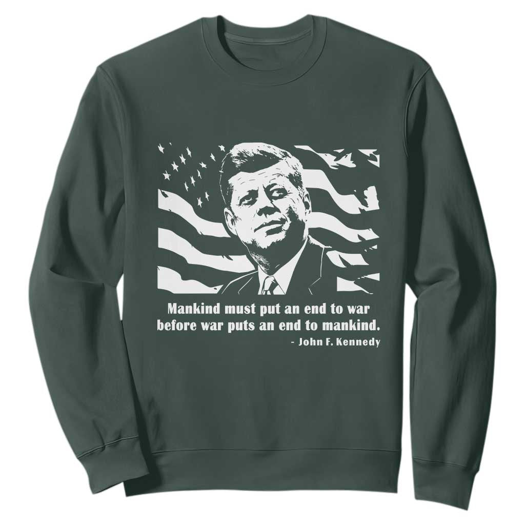 John F Kennedy Quote Sweatshirt American Flag US President TS14 Dark Forest Green Print Your Wear