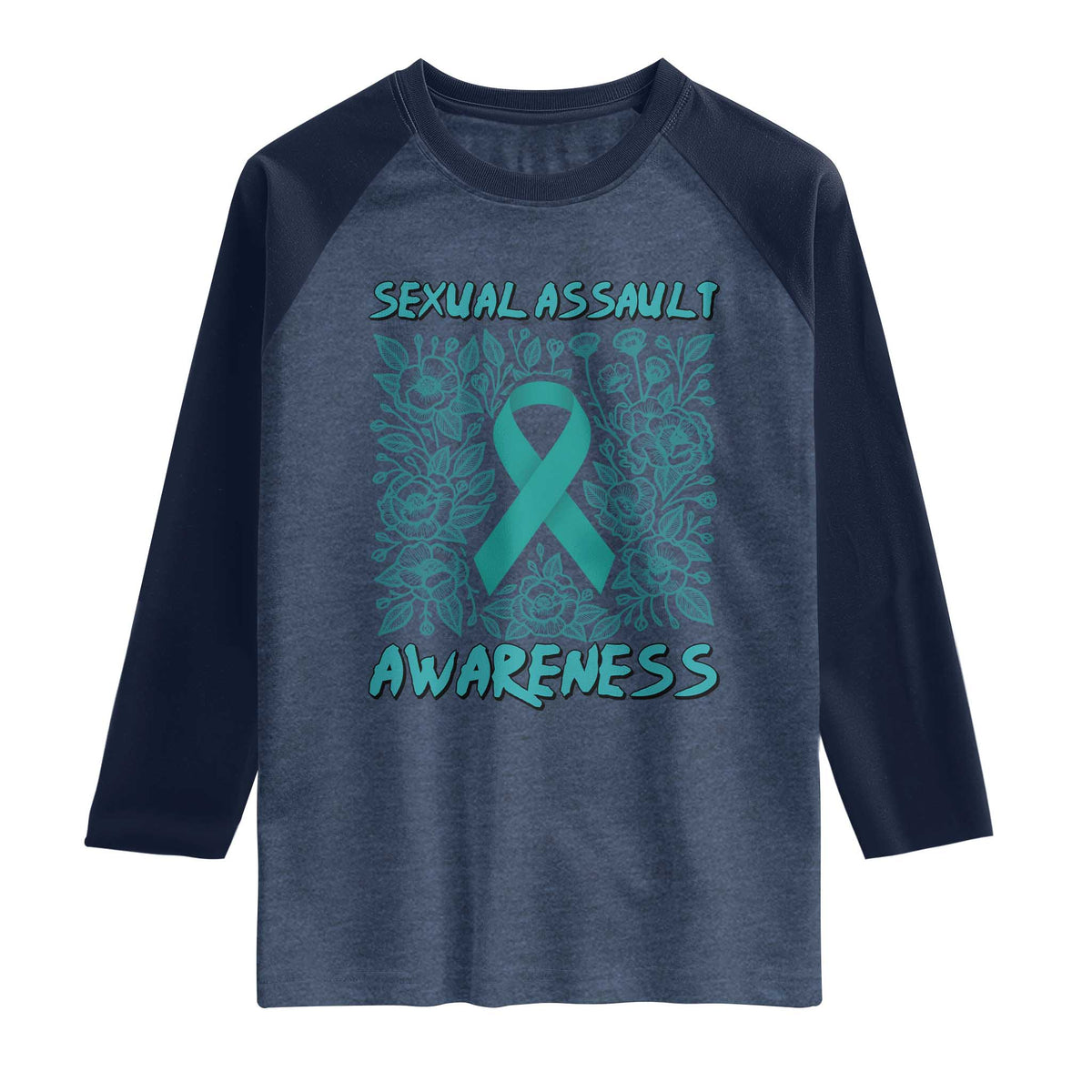 Sexual Assault Awareness Month Raglan Shirt TS14 Heather Denim Navy Print Your Wear