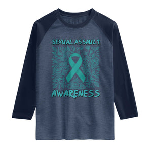 Sexual Assault Awareness Month Raglan Shirt TS14 Heather Denim Navy Print Your Wear