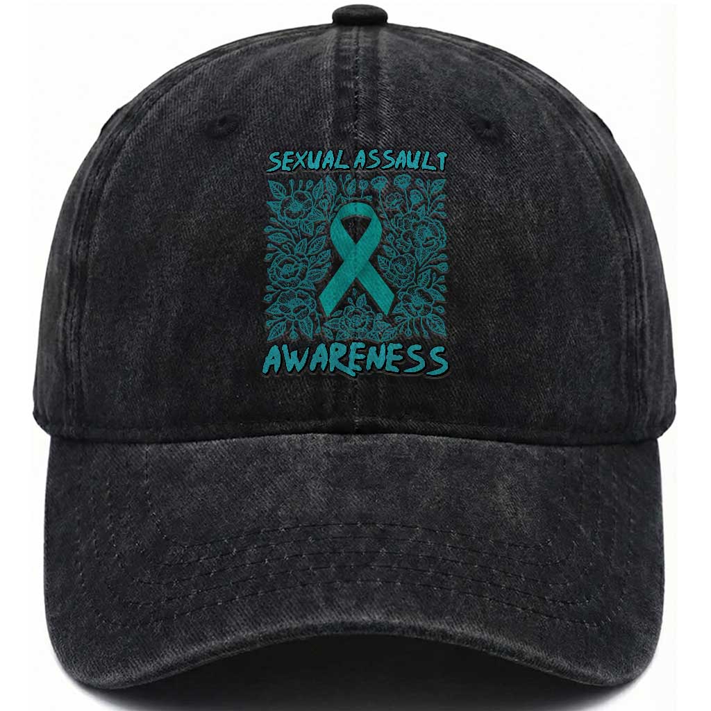 Sexual Assault Awareness Month Washed Cotton Baseball Cap TS14 Washed Cap Universal Fit Black Print Your Wear
